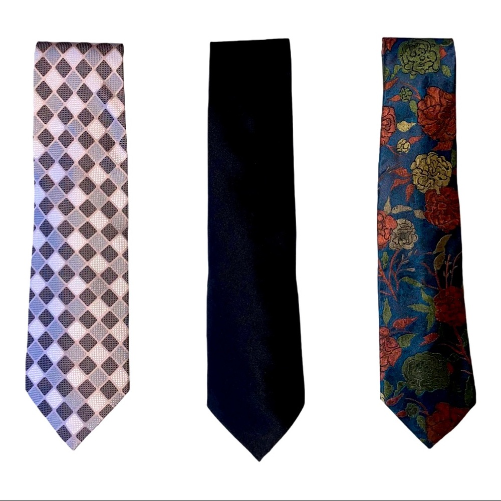 3 Men’s Ties Floral, Checkered, and Solid Black